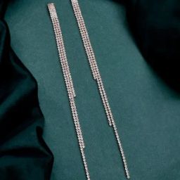 Voylla Rose Gold Timeless Sparkle The Shimmering Shower Long Rhinestone Drop Earrings-picture-23