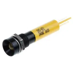 RS PRO Yellow Panel Mount Indicator 24V DC, Mounting Hole Size 8 mm, Termination Type Solder Tab, Model No 205921-37