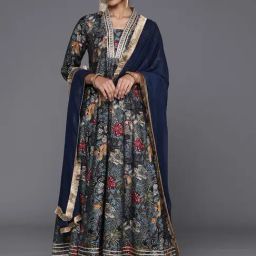 Varanga Navy Floral Print Anarkali Kurta-image-7