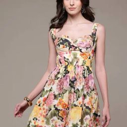 Label Ritu Kumar Black Cotton Fitted Floral Print Dress-image-26