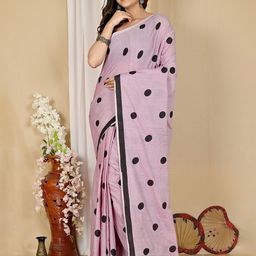 PuJoy Polka Dot Pure Cotton Taant Saree-image-73