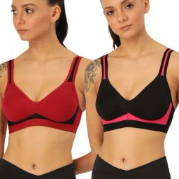 Lady Lyka Multicolor Non Wired Non Padded Sports Bra (Pack of 2)-image-98