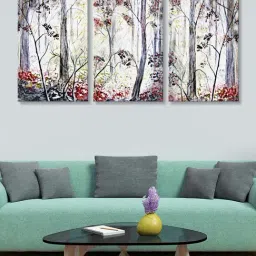 999Store Grey Birch Leaves Trees Art 3 Frame Canvas Paintings-11