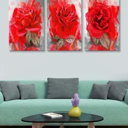 999Store Red & Grey Roses Art 3 Frame Canvas Paintings-32