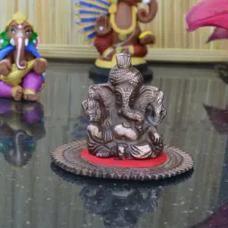 eCraftIndia Metal Phagdi Lord Ganesha on Round Base - Brown-34