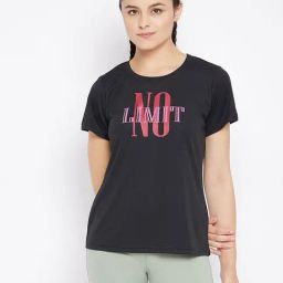 Clovia Black Graphic Print T-Shirt-image-4