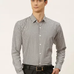 Sojanya Black Cotton Regular Fit Striped Shirt-image-12