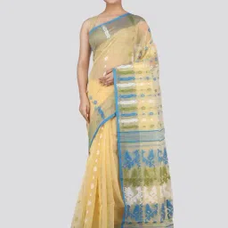 Pinkloom Beige & Blue Woven Saree-picture-32