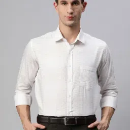 ManQ White & Beige Regular Fit Striped Shirt-image-61