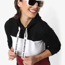 Campus Sutra Black & Maroon Cotton Color-Block Sweatshirt-picture-6