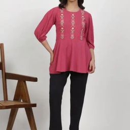 W Pink Cotton Embroidered Top-picture-8