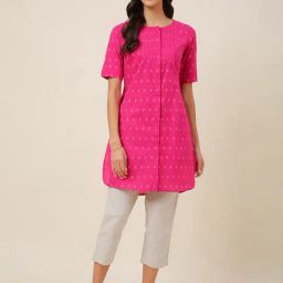FabBasics by Fabindia Pink Cotton Printed A Line Kurti-image-48
