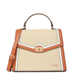 KLEIO Tan & Beige Textured Medium Satchel Handbag-10