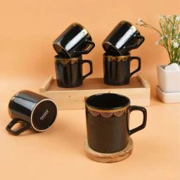 Femora Black & Golden Bone China Tea Cup (0.18 L) - Set of 6-image-83