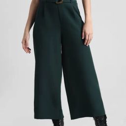 Only Teal Cotton Regular Fit Mid Rise Culottes-image-92