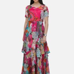 Scorpius Pink Floral Print Maxi Dress-image-15