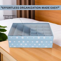 Kuber Industries Blue 3 Pcs Printed Reusable Drawer Socks Organisers With Transparent Lid image 3