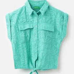 United Colors of Benetton Girls Green Viscose Blend Textured Shirt-picture-34