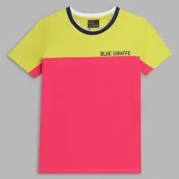 Blue Giraffe Boys Green & Pink Cotton Color Block T-Shirt-image-96