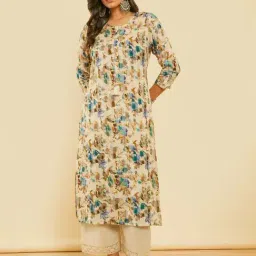 Soch Blue & Brown Floral Print Straight Kurta-image-32