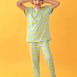 Anthrilo Kids blue Cotton Striped T-Shirt & Trouser-image-35