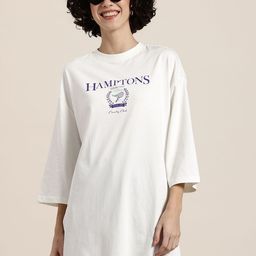 HERE&NOW Printed Drop-Shoulder Longline Pure Cotton T-shirt-image-35