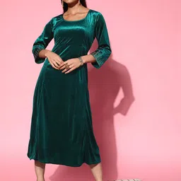 Shae by SASSAFRAS Women Tranquil Teal Solid Velvet Dress-picture-45
