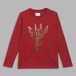 Blue Giraffe Boys Red Cotton Printed Full Sleeves T-Shirt-image-62