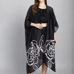 Cukoo Black Floral Print Cover up-image-43