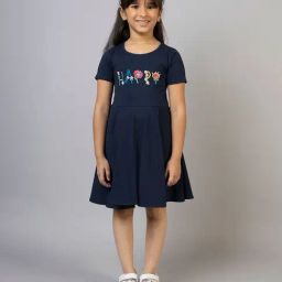 Zip Zap Zoop Girls Navy Blue Regular Fit Embroidered Dress-image-76