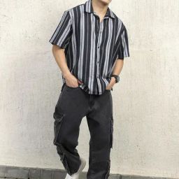 Hubberholme Men Cotton Short Sleeves Oversized Striped Shirt 8-image-81