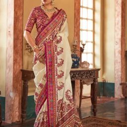 Elora White Paisley Saree-image-44
