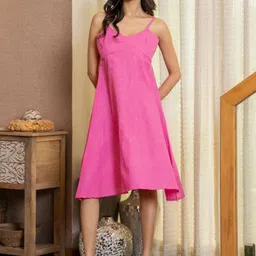 HOUSE OF JAMOTI Women Sweetheart Neck Shoulder Straps Linen A-Line Dress-40