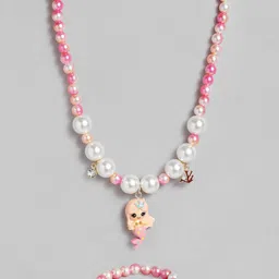 EL REGALO Girls Pink Beaded Necklace  Bracelet Jewellery Set-image-87