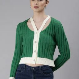 SHOWOFF Green Striped Cardigan-image-95