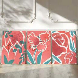 Art Street Pink Cotton Canvas Abstract Floral Fragrant Painting - Set of 3-picture-44