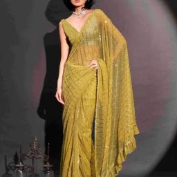 Tikhi Imli Yellow Embellished Ready To Wear Saree with Unstitched Blouse-picture-28