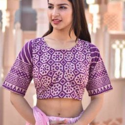 Chidiyaa Purple Handprinted Pure Cotton Crop Top SKD-image-3