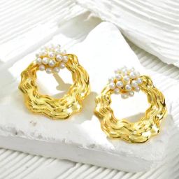 Voylla Gold Voyage Pearlescent Stud Earrings-picture-10
