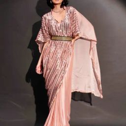 Tikhi Imli Peach Embellished Kaftan Saree and Belt with Unstitched Blouse-picture-17