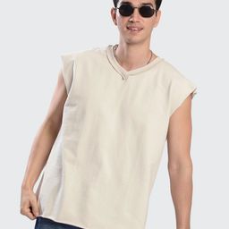 Bene Kleed Men V-Neck Extended Sleeves Raw Edge T-shirt-image-99