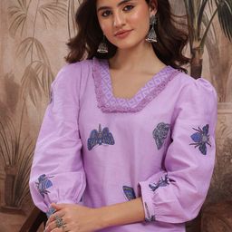 Sangria Women Printed Regular Pure Cotton Kurta with Trousers-picture-25