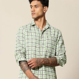 Mr Bowerbird Men Premium Tailored Fit Printed Linen Cotton Casual Shirt-image-23