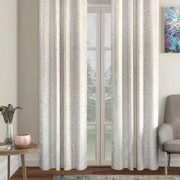 HOSTA HOMES Cream-Coloured Set of 2 Geometric Long Door Curtain-19