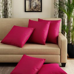 SWAYAM Magenta Set of 5 Solid Square Cushion Covers image 1