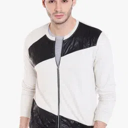Campus Sutra Off-White & Black Cotton Jacket-11