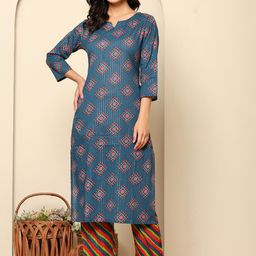 Ragavi Women Bandhani Printed Regular Pure Cotton Kurta with Trousers-picture-23
