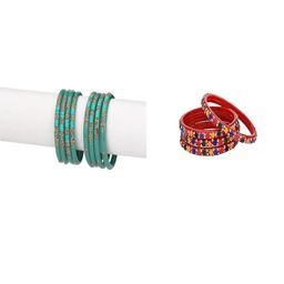 SOMIL Set Of 12 Turquoise Blue And Multicolor Glass Artificial Stones & Beads Bangles-picture-25