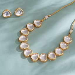 UnfoldSelf Gold Plated Kundan Studded Reversible Jewellery Set-image-5