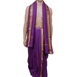 Exotic India Men Ready to Wear Art Silk Dhoti and Angavastram-image-84